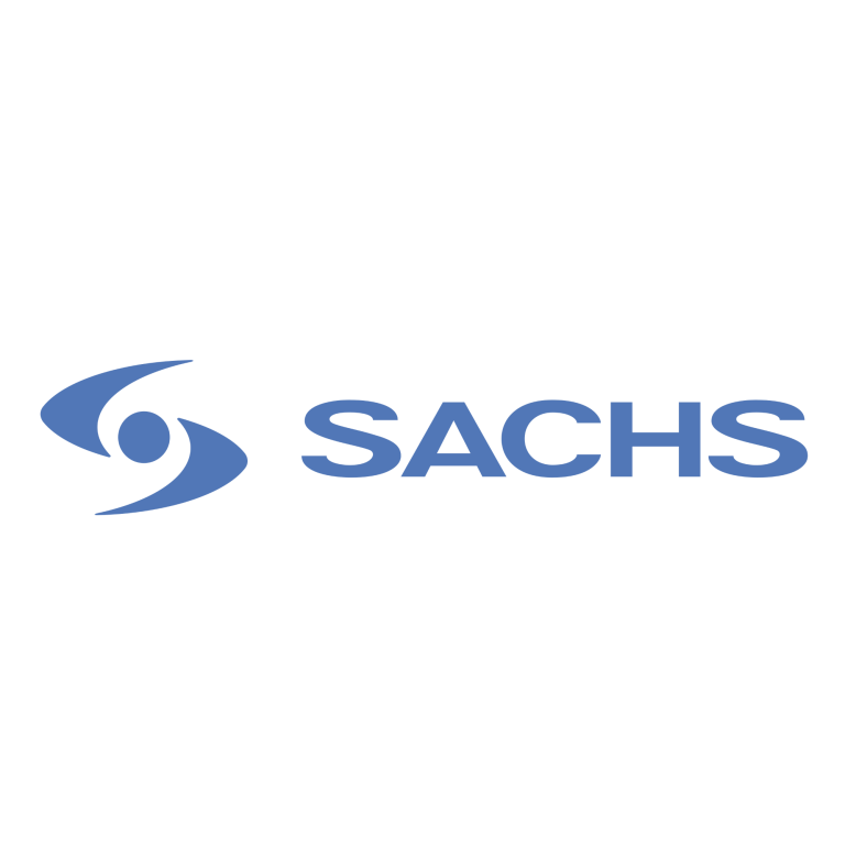 Logo von Sachs, blau mit stilisiertem Symbol und dem Schriftzug "SACHS".